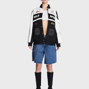 Edikted Racer Wild Speed Patchwork Jacket in Black/White in Size M